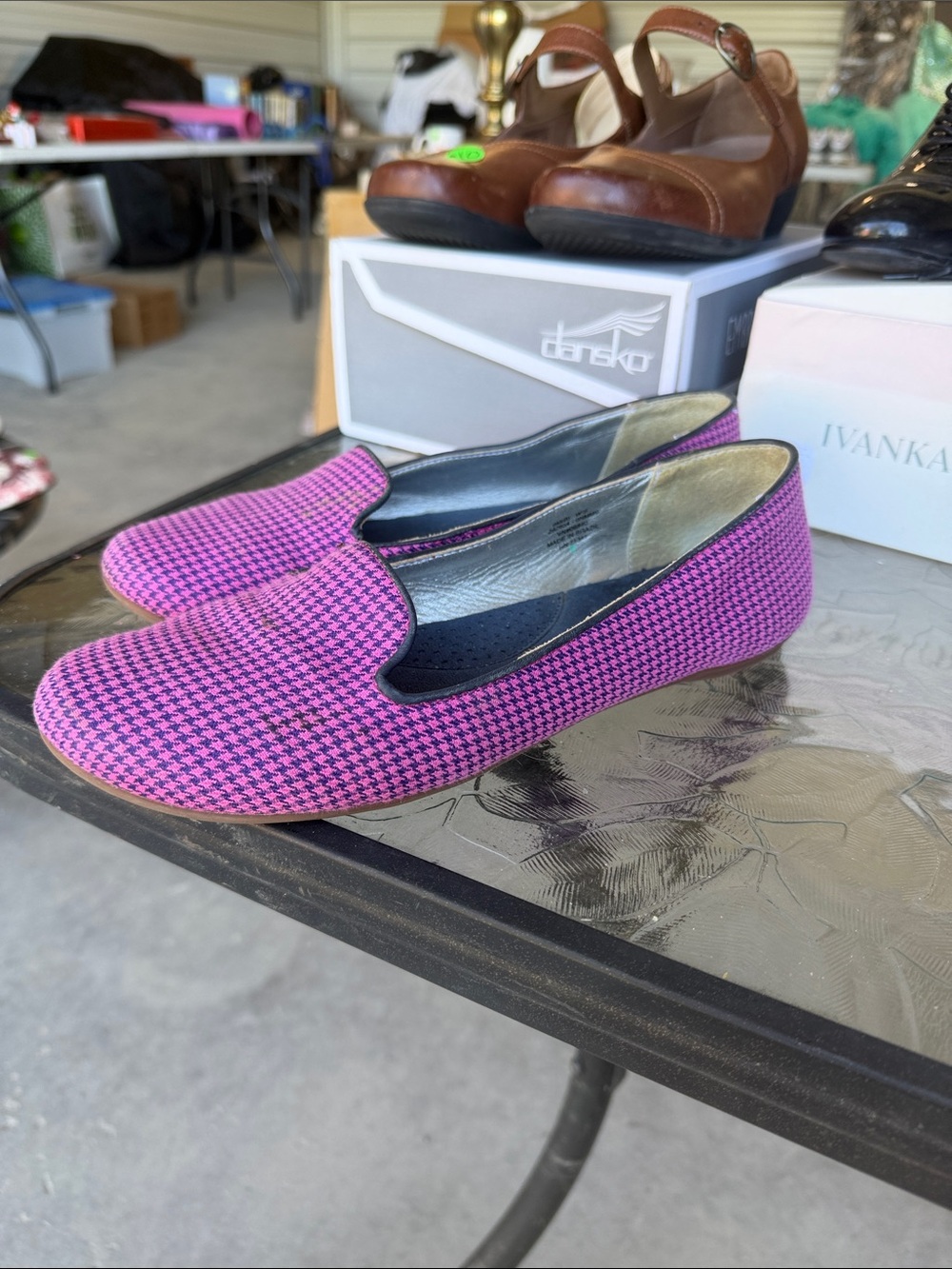 L.L. Bean Women’s Pink & Black Houndstooth Slip-On Flats